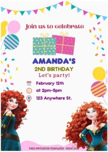 (Free Editable PDF) Merida Brave Kids Birthday Invitation Templates A