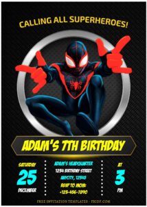 (Free Editable PDF) Mighty Spiderman Miles Morales Birthday Invitation Templates D