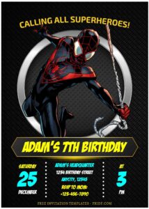 (Free Editable PDF) Mighty Spiderman Miles Morales Birthday Invitation Templates E