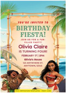 (Free Editable PDF) Tropical Summer Fiesta With Moana Birthday Invitation Templates J