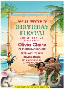 (Free Editable PDF) Tropical Summer Fiesta With Moana Birthday Invitation Templates A