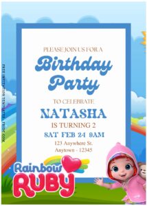 (Free Editable PDF) Charming Rainbow Ruby Birthday Invitation Templates J
