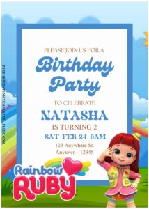 (Free Editable PDF) Charming Rainbow Ruby Birthday Invitation Templates A
