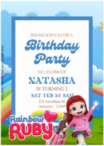 (Free Editable PDF) Charming Rainbow Ruby Birthday Invitation Templates B