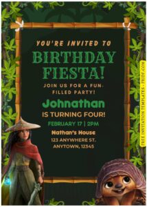 (Free Editable PDF) Greenery Jungle Raya & Dragon Birthday Invitation Templates F