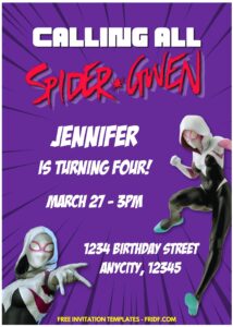 (Free Editable PDF) Fantastic Spider-Gwen Birthday Invitation Templates J
