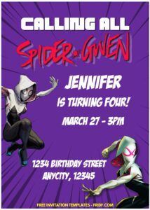 (Free Editable PDF) Fantastic Spider-Gwen Birthday Invitation Templates A
