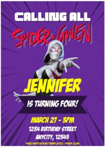 (Free Editable PDF) Fantastic Spider-Gwen Birthday Invitation Templates B