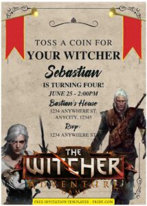 (Free Editable PDF) The Witcher 3 Quest Birthday Invitation Templates B