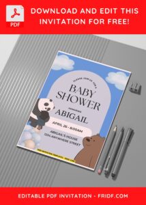 (Easily Edit PDF Invitation) We Bare Bears Kids Birthday Invitation G