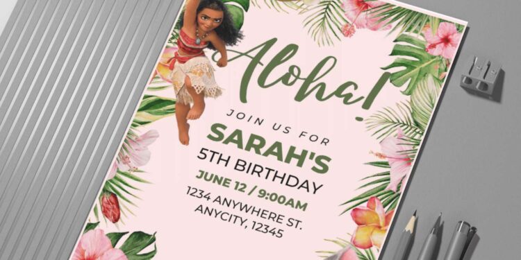 (Easily Edit PDF Invitation) Aloha Moana Birthday Invitation