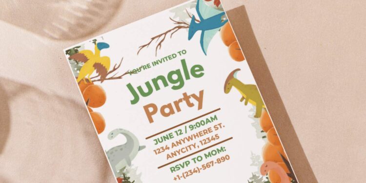 (Easily Editable PDF) Jungle Dinosaur Birthday Invitation