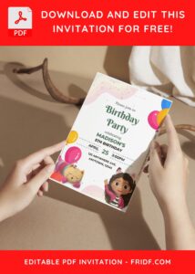 (Free Editable PDF) Cheerful Gabby Dollhouse Kids Birthday Invitation Templates A