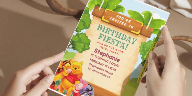 (Free Editable PDF) Whimsy Winnie The Pooh Birthday Invitation Templates A