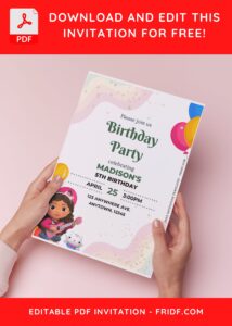 (Free Editable PDF) Cheerful Gabby Dollhouse Kids Birthday Invitation Templates B