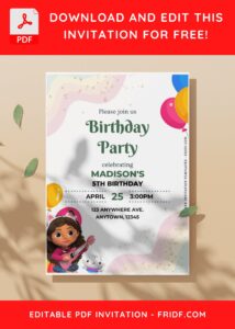 (Free Editable PDF) Cheerful Gabby Dollhouse Kids Birthday Invitation Templates C
