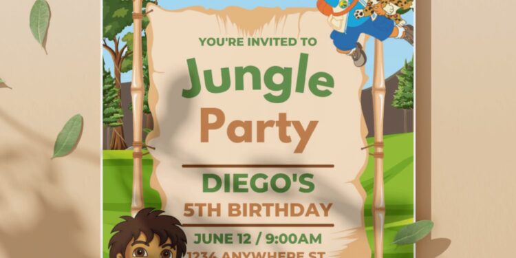 (Easily Edit PDF Invitation) Adorable Go Diego Go Birthday Invitation