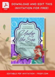 (Easily Edit PDF Invitation) Disney Little Mermaid Birthday Invitation I