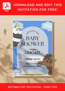 (Easily Edit PDF Invitation) We Bare Bears Kids Birthday Invitation C