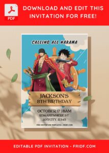(Easily Edit PDF Invitation) Luffy & Friends One Piece Birthday Invitation C