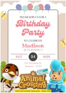 (Free Editable PDF) Lovely Animal Crossing Birthday Invitation Templates D
