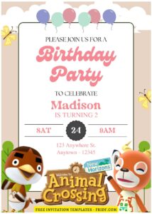 (Free Editable PDF) Lovely Animal Crossing Birthday Invitation Templates F