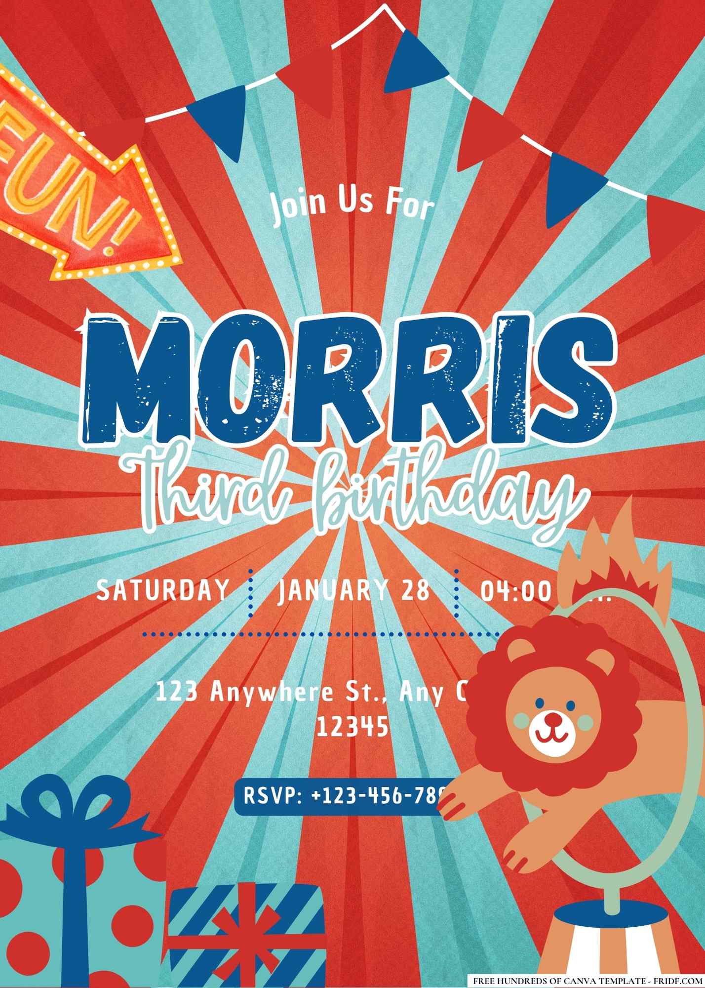 FREE Editable Circus Carnival Birthday Invitations