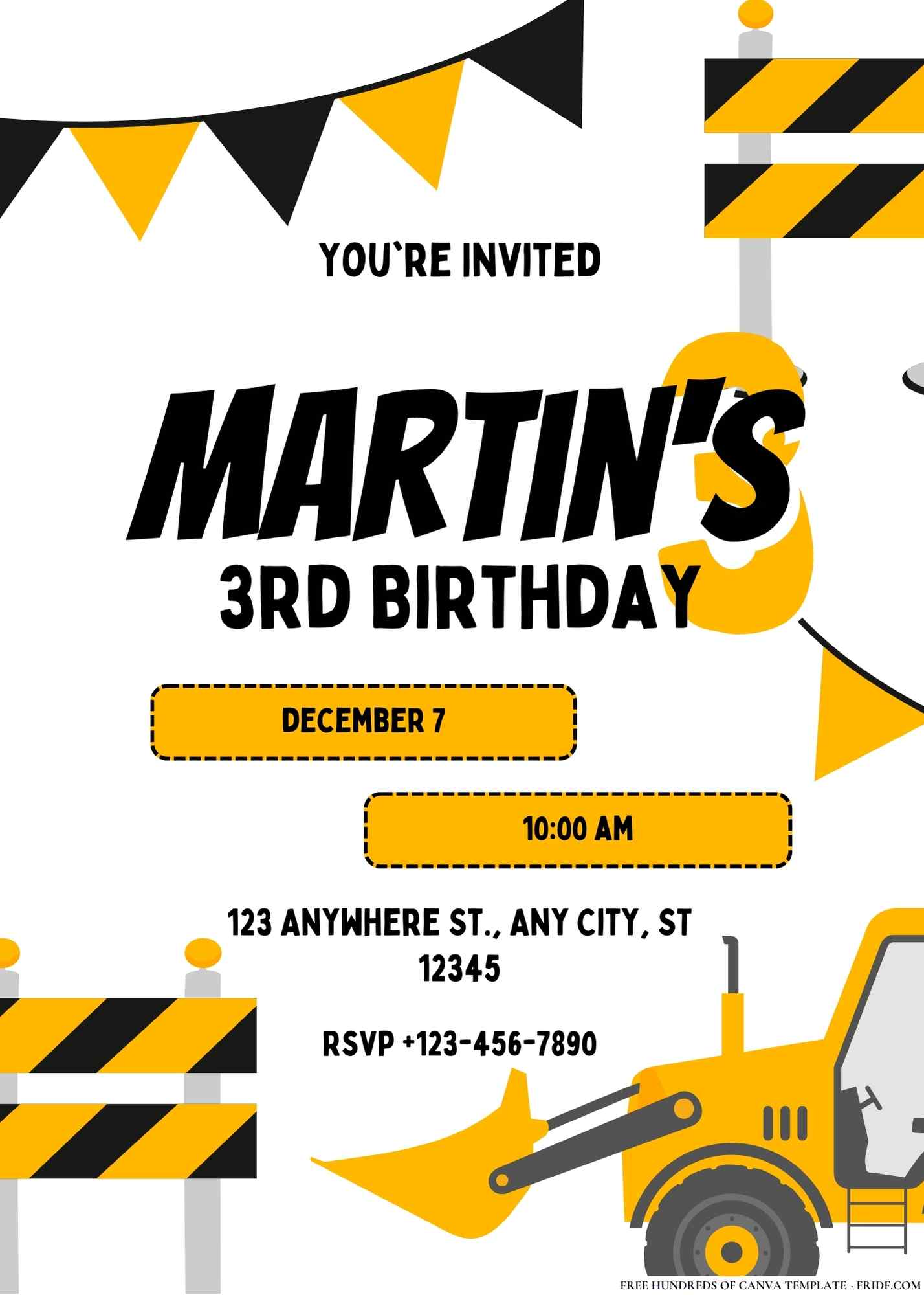 Construction Zone Birthday Invitation