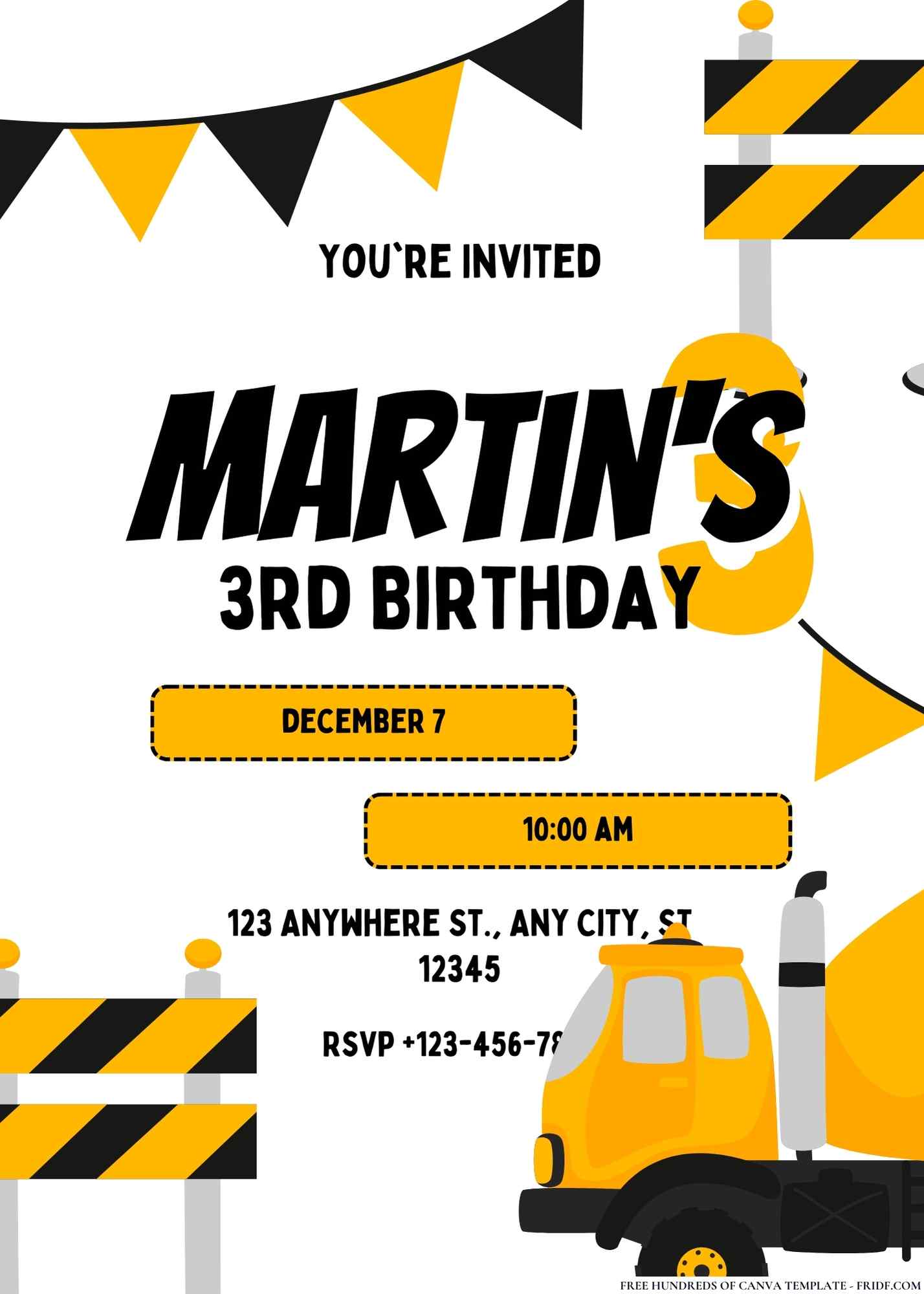 Construction Zone Birthday Invitation