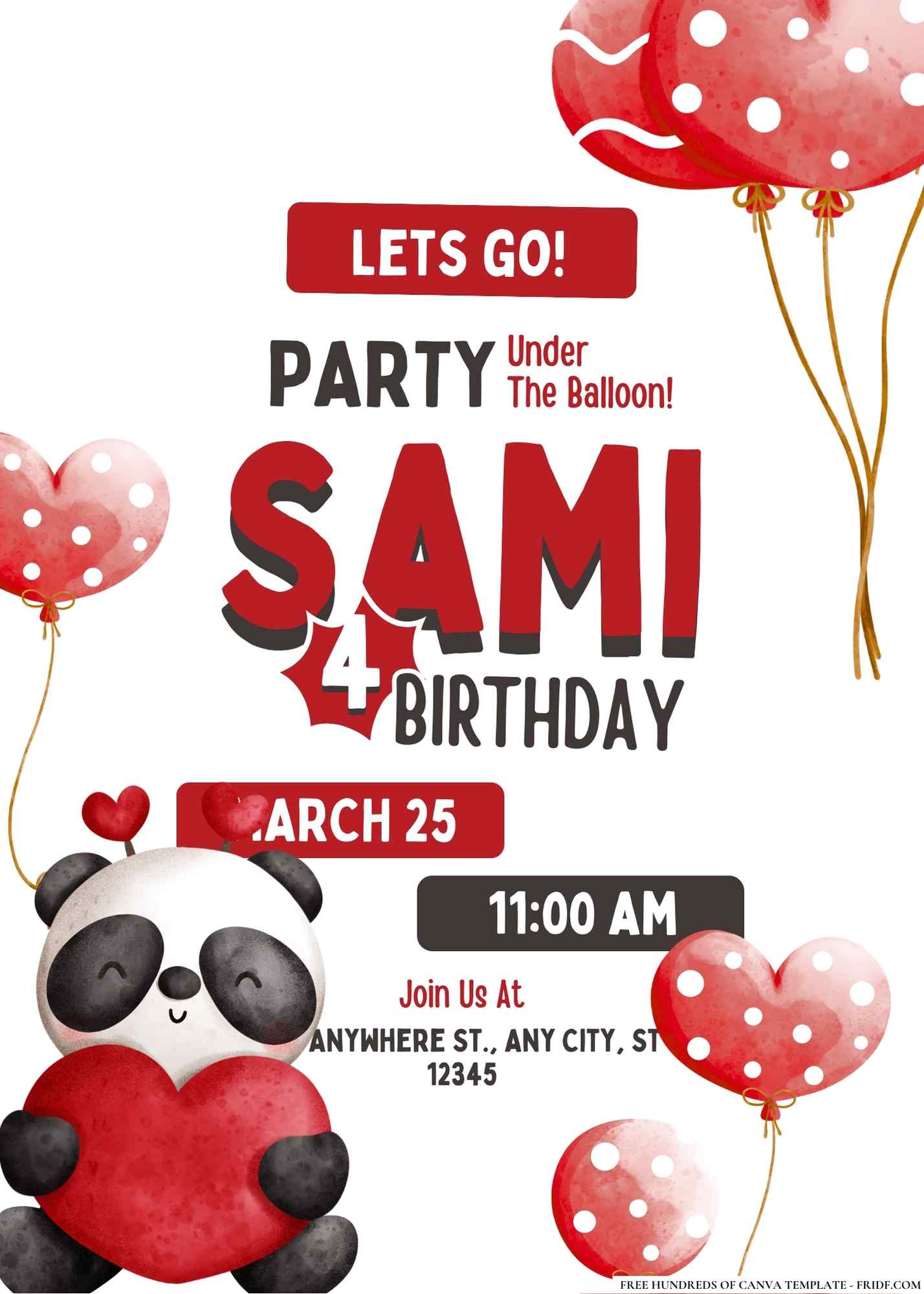 FREE Panda Balloon Birthday Invitations