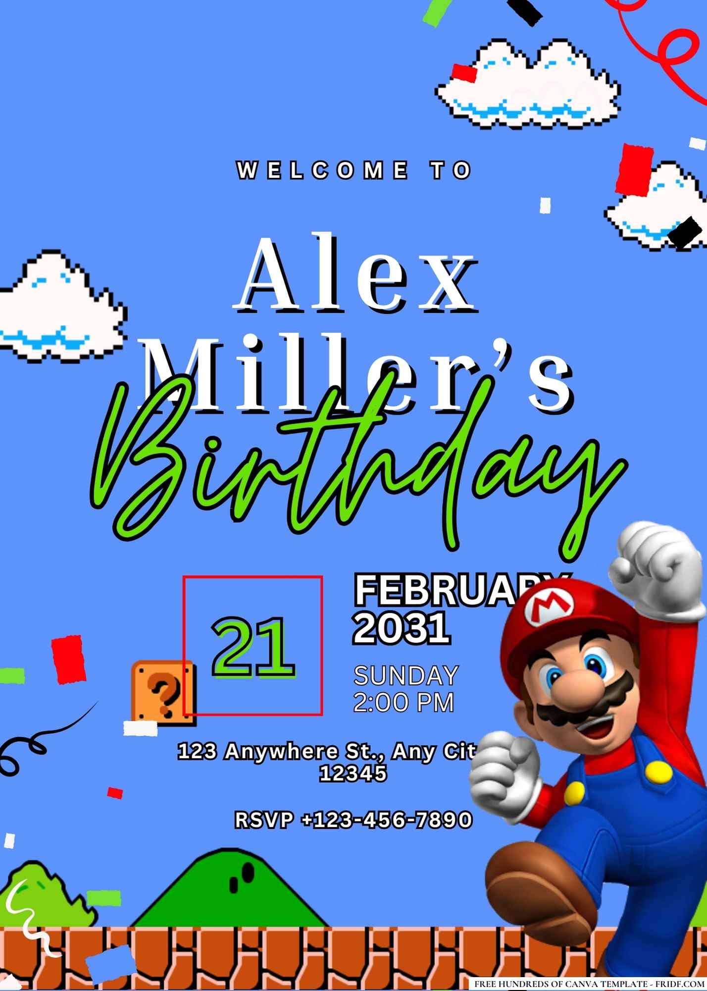 FREE Super Mario Birthday Invitations