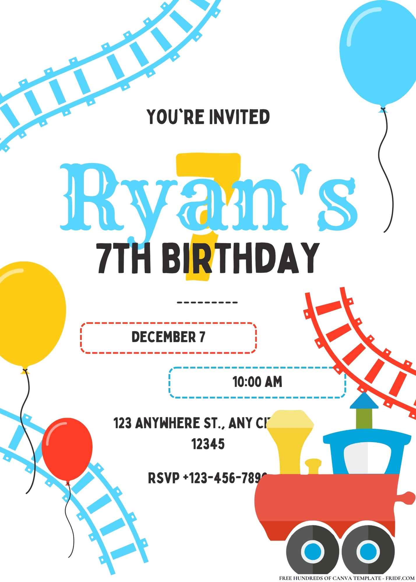 FREE Editable Train Express Birthday Invitations
