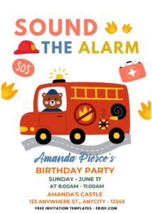 (Easily Edit PDF Invitation) Simply Cute Firefighter Birthday Invitation A