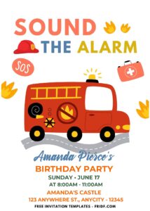 (Easily Edit PDF Invitation) Simply Cute Firefighter Birthday Invitation B
