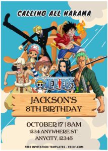 (Easily Edit PDF Invitation) Luffy & Friends One Piece Birthday Invitation E