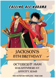(Easily Edit PDF Invitation) Luffy & Friends One Piece Birthday Invitation F