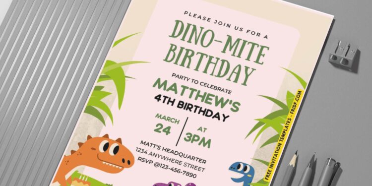 (Easily Edit PDF Invitation) Adorable Dino Birthday Invitation