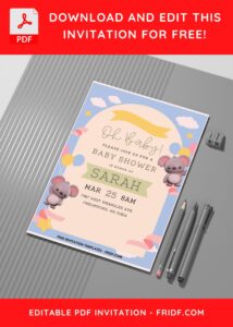 (Easily Edit PDF Invitation) Watercolor Baby Koala Birthday Invitation A