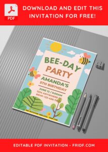 (Easily Editable PDF Invitation) Bumble Bee Birthday Invitation G