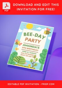(Easily Editable PDF Invitation) Bumble Bee Birthday Invitation H