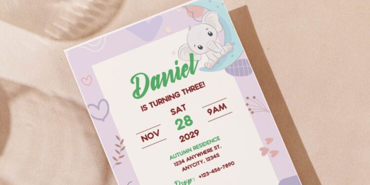 (Easily Edit PDF Invitation) Lovable Baby Elephant Birthday Invitation F