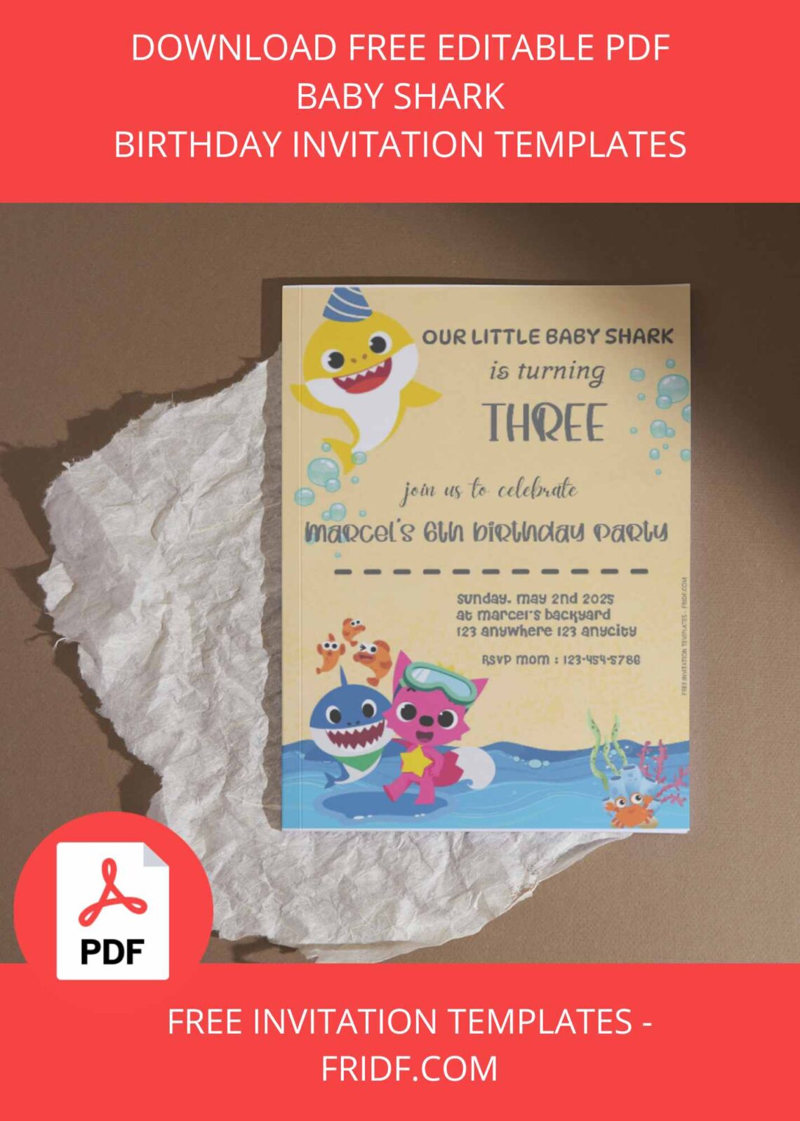 FREE PDF Invitation - Baby Shark Birthday Invitation Templates - FRIDF