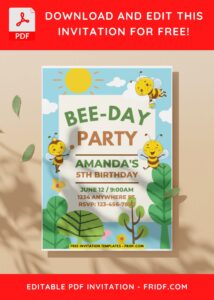 (Easily Editable PDF Invitation) Bumble Bee Birthday Invitation D