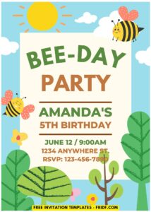 (Easily Editable PDF Invitation) Bumble Bee Birthday Invitation D