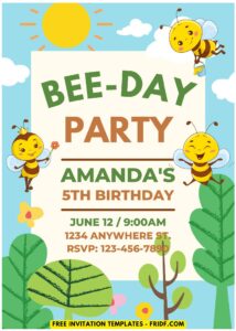 (Easily Editable PDF Invitation) Bumble Bee Birthday Invitation F