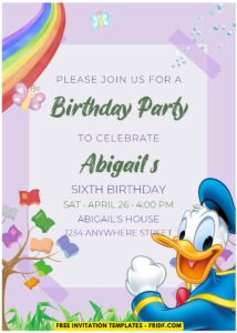 (Easily Edit PDF Invitation) Rainbow Donald Duck Birthday Invitation D