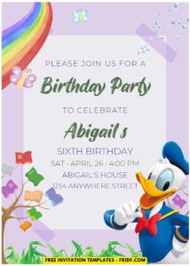 (Easily Edit PDF Invitation) Rainbow Donald Duck Birthday Invitation E