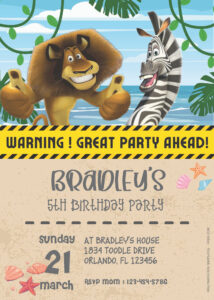 ( Easily Edit PDF Invitation ) Madagascar Birthday Invitation Templates
