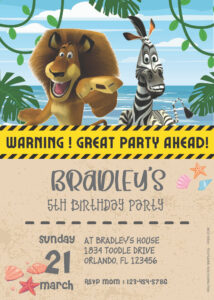 ( Easily Edit PDF Invitation ) Madagascar Birthday Invitation Templates