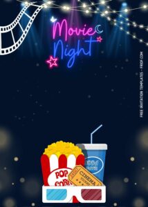 FREE Canva Invitation - Movie Night Party Birthday Invitation Templates